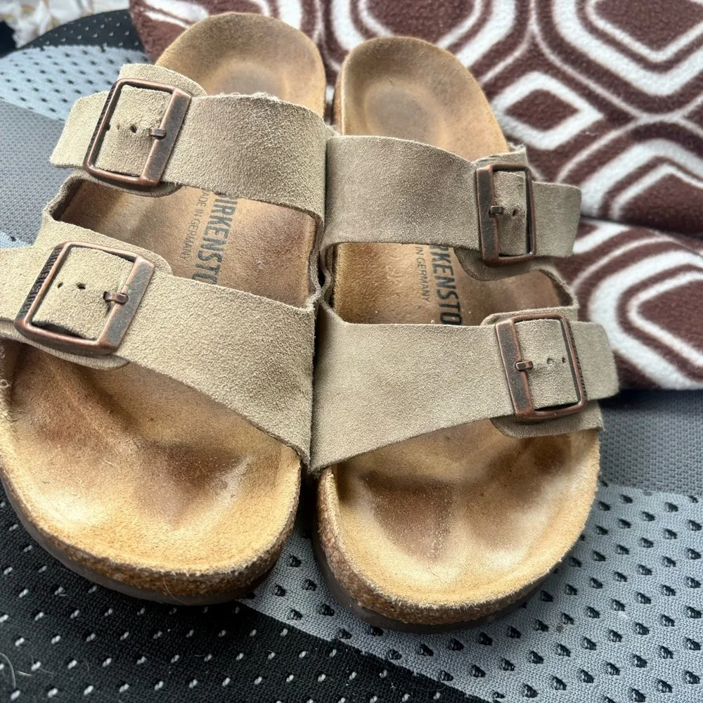 Birkenstock Taupe Suede Two-Strap Sandals - 39 - Picture 1 of 6